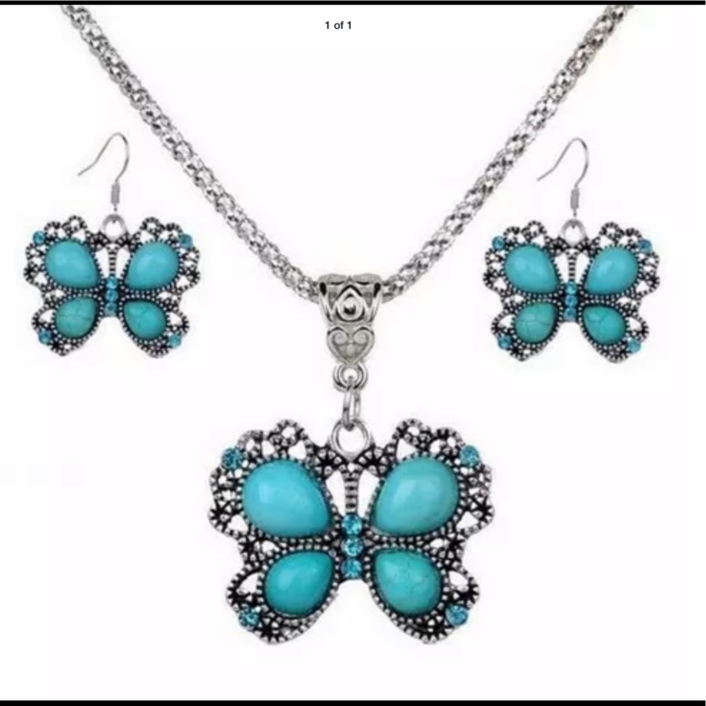 New Butterfly 4pc Set W/Sterling Silver Chain